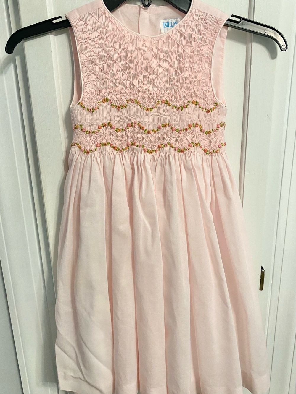 Luli & Me Light Pink Smocked Floral Bodice Dress